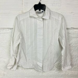 Vintage diversity White pleated Button-Up Shirt size 8 petite